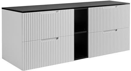 3E 3xE living.com Badezimmerschrank, Weiß/Schwarz, 140 (2 x 60 + 20) x 58,6 x 46 cm