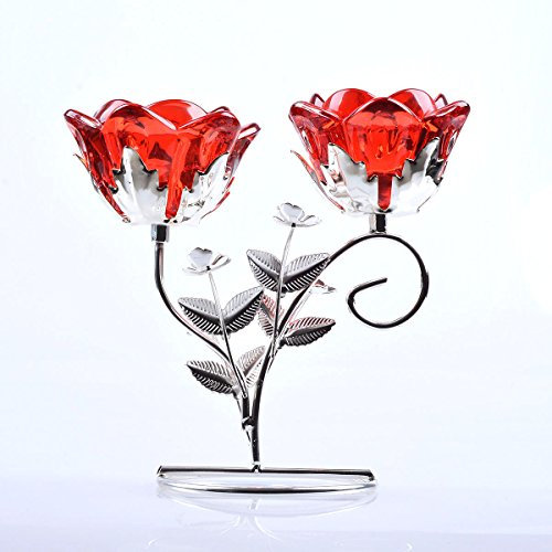 LONGWIN Kerzenhalter Glas Kandelaber für Hochzeits-Tisch, rot, #2