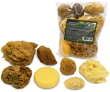 Natural Sea & Synthetic Sponges - Assorted Sizes 7pc Value Pack for Crafts & Artists: Great for Painting, Hobbies, Art, Effects, Ceramics, Clay, Pottery by Lullingworth®
