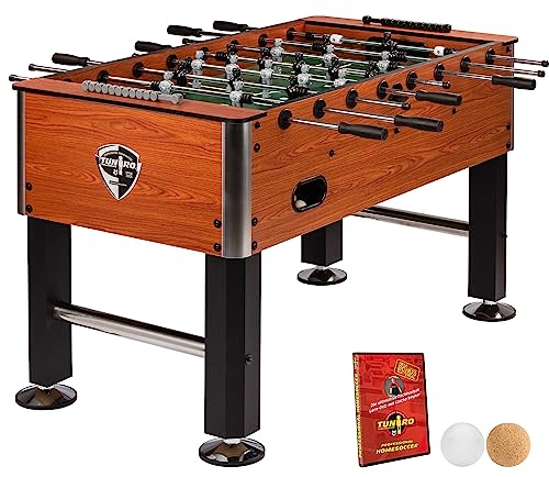 TUNIRO Tischkicker Basic/Pro, vormontiert, BTFV Zertifiziert, 4 Dekorvarianten, schadstoffgeprüft, inkl. DVD + Bälle, Kicker-Tisch Tischfussball