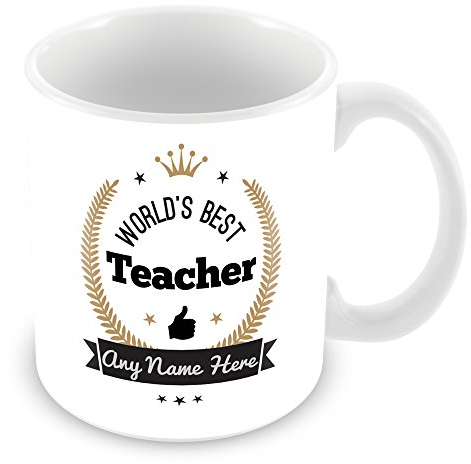 World's Best Teacher Personalised Mug Gift - Customise Cup with Name - Gold
