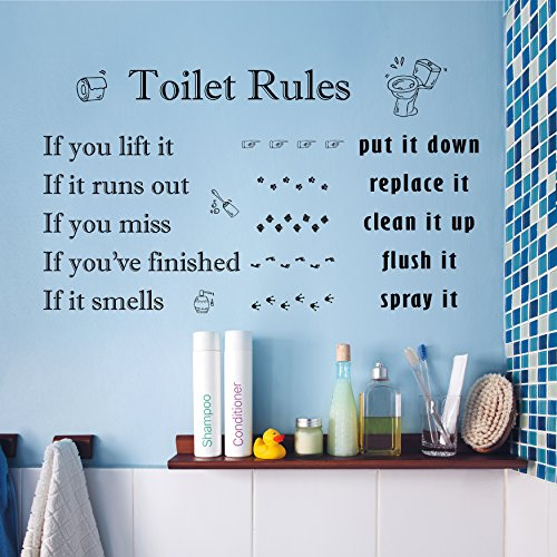 WALPLUS Kitchen Quote Art Mural Toilet Rules English Wall Stickers Removable Self-Adhesive Mural Art Decals Vinyl Home Decoration DIY Living Bedroom Decor Wallpaper Family Words Gift Stick on Wall