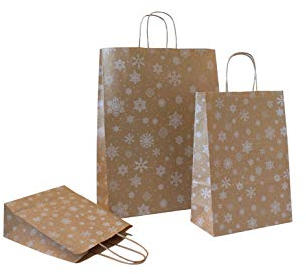 PGV Papiertragetaschen Weihnachten mit Kordel Schneekristall - Verschiedene Größen und Mengen (18 + 8 x 22 cm, 100 Stück)
