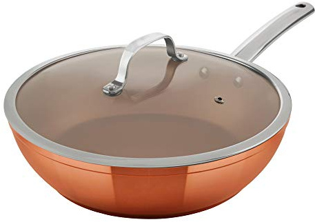 Tower Copper Forged Induction Saute Pan, Non Stick Ceramic Coating, Easy to Clean, Dishwasher Safe, 28 cm