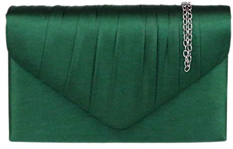 Girly Handbags Plissee-Clutch aus Satin Dunkelgrün