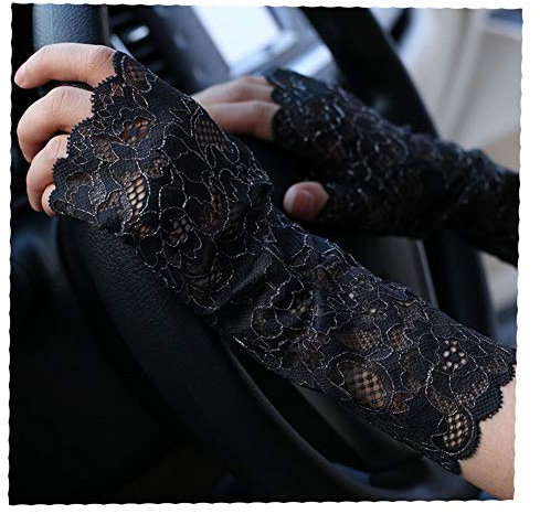 SHOUtao Gloves Summer Ladies Cute Short Half Finger Concealer Scar Tattoo Gloves Thin Half Half Gloves, Black Canary -23Cm