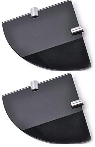 BSM Marketing Eckregale aus gehärtetem Glas für Badezimmer, Schlafzimmer, Büro, mit verchromten Regalstützen, Schwarz, 2 Stück