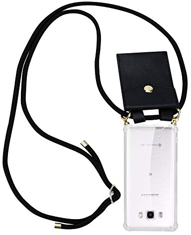 Cadorabo Handykette kompatibel mit Samsung Galaxy J7 2016 Schutzhülle TPU Silikon Case Necklace Design Slim Kratzfest Kordel Band mit Etui Rundumschutz Case Hülle für Galaxy J7 2016 in Schwarz