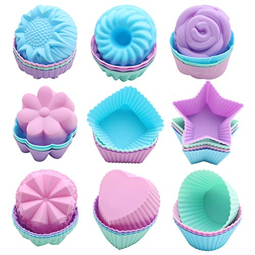 To encounter 36 Stück Silikon Cupcake Backförmchen antihaftbeschichtet Muffinförmchen 9 Formen wiederverwendbar SilikonKuchenformen leicht zu reinigen Muffinformen ofen mikrowellen spülmaschinenfest