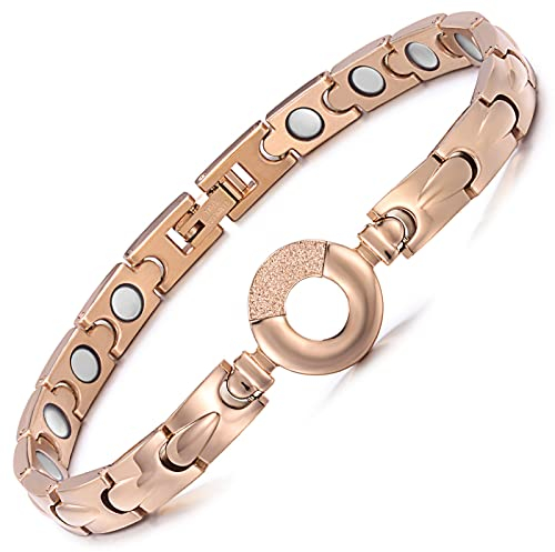 RainSo Elegantes Frauengesundheits-Magnetfeldtherapie-Edelstahlarmband, Das Bei Gelenkschmerzen Hilft, Gesundes Magnetarmband, Erhältlich in Silber und Roségold (Roségold)