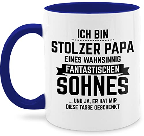 Tasse Tassen 325ml - Geschenk zum Vatertag - Ich bin stolzer Papa eines wahnsinnig fantastischen Sohnes - 325 ml - Dunkelblau - geschenke für väter weihnachten von sohn vatertagstasse