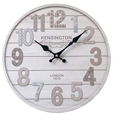 Rebecca Mobili Reloj De Pared Blanco, Relojes De Pared Vintage, Madera MDF, Analógico, para Cocina Sala De Estar - Medidas: Ø 33.8 x Fon 4 cm - Art. RE6465