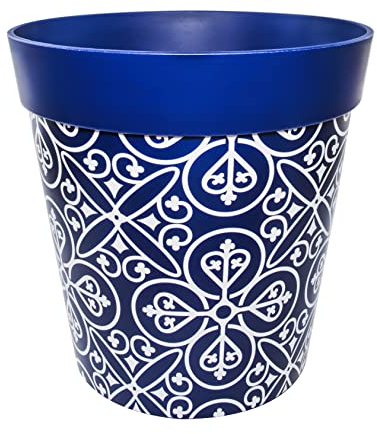 Hum Flowerpots, 25cm, Various Patterns Colours and Sizes, Indoor/Outdoor Plastic Plant Pot, Blue Maroc