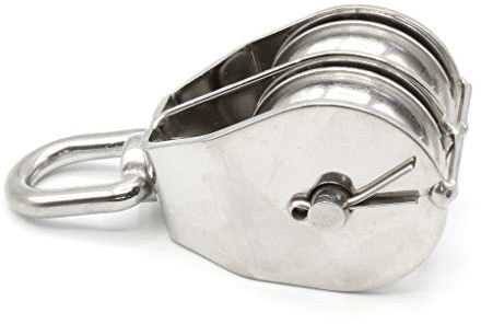 Doppel Blockseilrolle Edelstahl 50mm Edelstahlblock mit drehbarem Wirbel für Seil bis 10mm entnehmbare Umlenkrolle Seil Doppelblock V2A AISI304 Bruchlast (BS)=1940kg HEAVYTOOL®