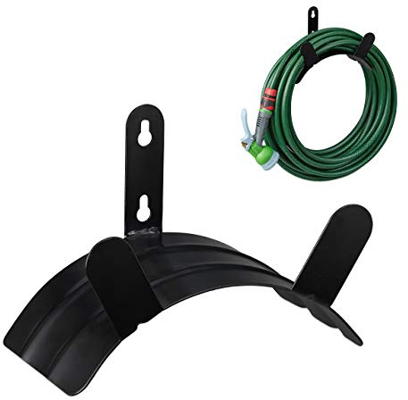 Relaxdays Schlauchhalter Wand, für 45 m 5/8'' Schlauch, Gartenschlauchhalterung, Metall Wasserschlauchhalter, schwarz