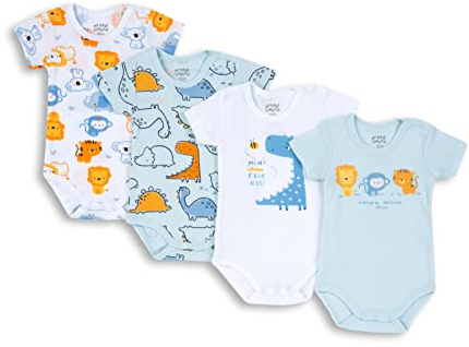 Chicco, Body Recién Nacido Niño, Set de 4 Body de Manga Corta de 100% Algodón, Ropa Bebé 0-24 Meses, Designed in Italy