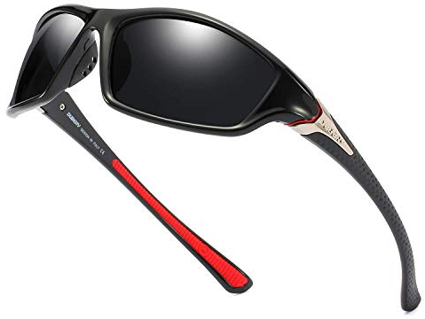 HGDGears Polarisierte Sport-Sonnenbrille für Herren Outdoor Radfahren Fahren Golf Laufen Angeln Tr90 Superlight Frame Eyewear Sun Glasses (UV400) (Schwarz-Rot)