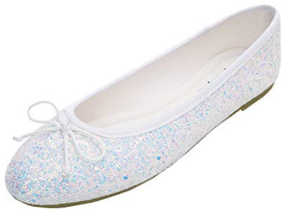 Feversole Ballerina in Vernice Colorata con Cuscino in Memory Foam per amaretti da Donna Glitter Bianco 38.8 EU