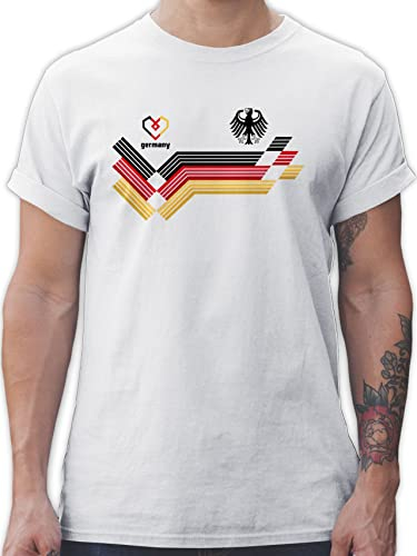 T-Shirt Herren - Fußball EM WM - Deutschland Germany Adler Schwarz Rot Gold - L - Weiß - Deutschland-Trikot Fussball Shirt männer Europameisterschaft German Shirts deutschlandtrikot