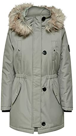 ONLY Damen Winter Mantel onlIris Parka Jacke Fellkapuze (XS, Hellgrün)