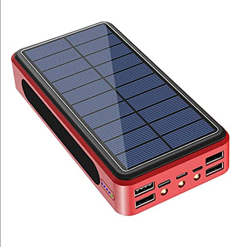 HHORB Solar Power Bank 50000Mah, Caricabatterie Solare Portatile 2020 più Nuovo con 4 Uscite USB E Ingresso Tipo-C Impermeabile 28 LED Torcia Portatile Batteria per attività All'aperto,Nero,Rosso
