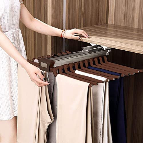 Nisorpa Porte-pantalons extensible à 22 bras pour pantalons, porte-vêtements, économise de l'espace, organiseur de garde-robe, cintres coulissants, marron