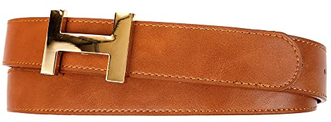 Zakatte • Damen Gürtel aus Kunstleder mit H-Schnalle Hüftgürtel Taillengürtel Damengürtel BS058 (Cognac-gold, 105 cm)