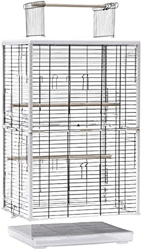 ABGRC Großer Vogelkäfig, schmiedeeiserner Vogelkäfig mit Ständer und Spielplatte, moderner weißer Acryl-Vogelkäfig mit Rollständer