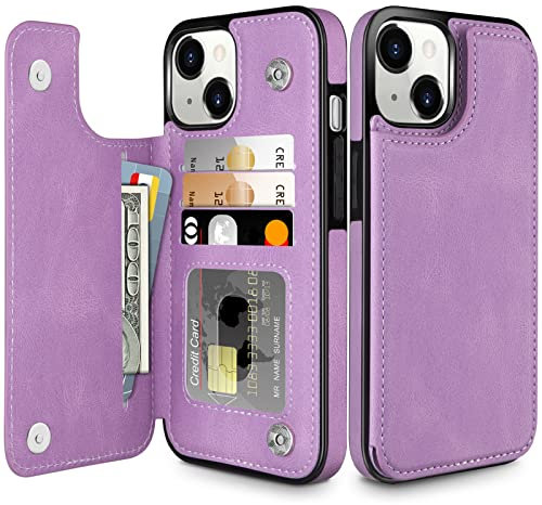 Coolden for iPhone 14 Plus Case Wallet Case Cover with Card Holder Slot Shockproof Case Flip Folio PU Leather Wallet Magnetic Closure Protective Case Cover for iPhone 14 Plus Phone Case (Purple)