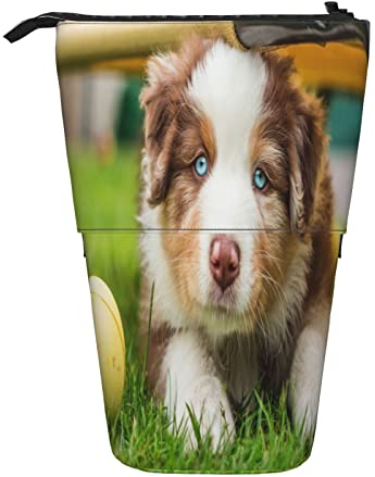 WICRON Teleskop-Federmäppchen, Hund, Tiere, im Freien, Grasständer, Bleistifthalter mit Reißverschluss, Make-up-Tasche, Bleistiftbeutel, Federtasche