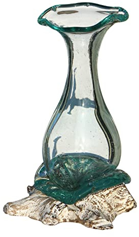Wogeka - White Line Collection - 25 cm weiße Glas-Vase Athena auf Wurzel-Holz als Maritime Mediterrane Deko Geschenk-Idee zu Weihnachten Geburtstag Ath25w