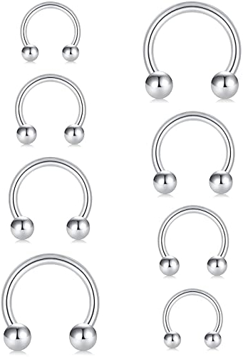 KOMUNJ 4 Paar Hufeisen Piercing Nasenpiercing Septum Ring, 16G 6/8/10/12mm Lippenpiercing Tragus Helix Ohr Piercing Schmuck, Silber