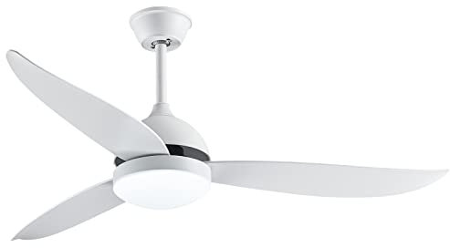 Drumm Ventilatore da soffitto con luce e telecomando,pale in legno naturale addensato,Silenzioso, motore in rame,3 velocità, 3 luminosità,Φ132 cm,Bianco