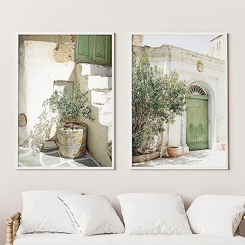 Dittelle Italien, Malta, grüner Olivenbaum, Poster, Stadtlandschaft, Wandbild, Druck, modernes, minimalistisches Leinwandgemälde, Wohnzimmerdekoration, 50 x 70 cm, 2 Stück, rahmenlos