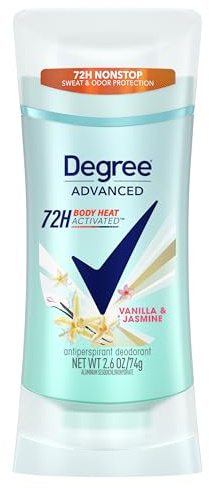 Degree Advanced Protection Antiperspirant Deodorant Vanilla & Jasmine for 72-Hour Sweat & Odor Control for Women, with Body Heat Activated Technology, 2.6 oz