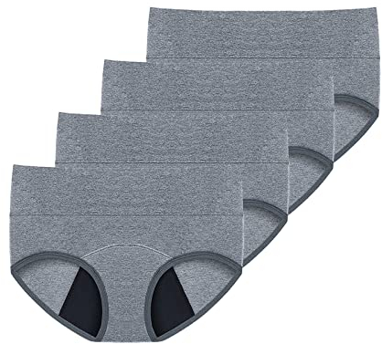Periodenunterwäsche Teenie: Baumwolle Unterhosen Sporty Period Panties Auslaufsichere Starke Blutung Periodenslip Schwarz Perioden Unterwäsche Seamless Menstruationsunterwäsche Tanga 4er Pack