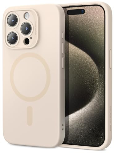 ESR für iPhone 15 Pro Hülle, Kompatibel mit MagSafe, unterstützt magnetisches Laden, dünne Handy Hülle aus flüssigem Silikon, stoßdämpfendes Case, Display- und Kameraschutz, Cloud Serie, Beige