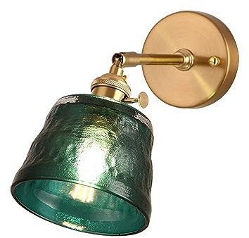 RXPVUXE Applique Murale en Verre Vert Foncé Applique Murale en Laiton Vintage Moderne avec Interrupteur Rotatif 180° Rotatif Or Brossé Applique Murale en Cuivre Réglable pour Porte de Chambre, E7
