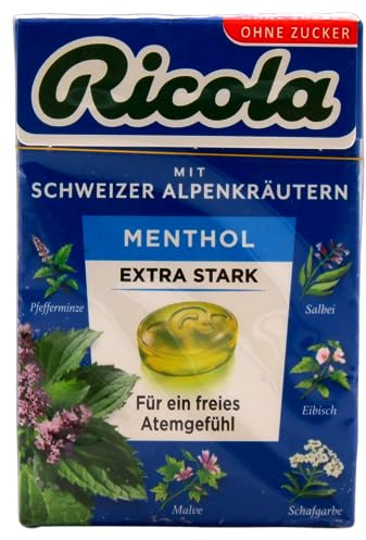 Ricola Menthol Extra Stark mit Schweizer Alpenkräutern Bonbons ohne Zucker, 20er Pack (20 x 50g)