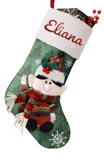 witfox Nikolausstrumpf personalisiert mit Namen Kinder- nikolausstiefel zum befüllen personalisiert aus Baumwolle Leinen mit 3D-Schneemann, Weihnachtsdeko für Familie, Kinder und Freunde-Schneemann