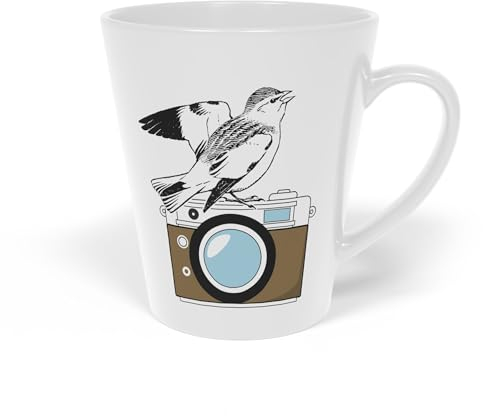 Teegarb Letter Blanket Lustige Fotografie, Vogelbeobachtung, Fernglas, Latte-Tasse, 340 ml, Weiß