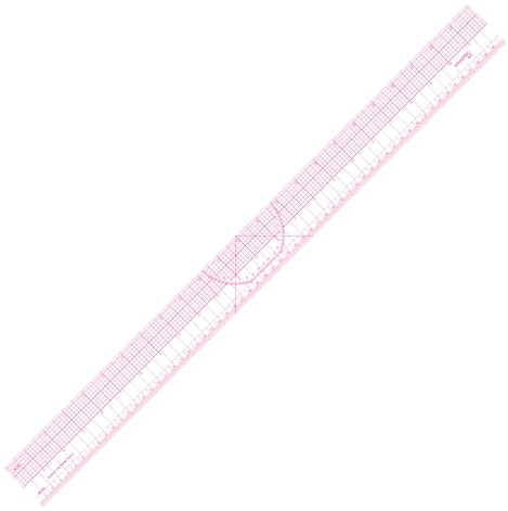 KEARING 24 x 2 x 60cm Clear Graph Fashion Design Ruler, Plastic, Sandwich Line, Imperial & Metric, for Sewing Quilting | Clear 1.2mm flexible plastic grid ruler with zero centering scale and protractor. Sandwich line printings never rub off