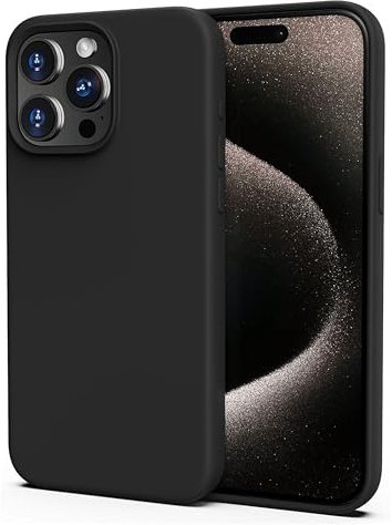 Cyber-Tech Silicone Case for iPhone 15 Pro Max Case, Soft Ultra Slim Protective Shockproof Liquid Silicone Phone Case, Anti-Scratch Microfiber Lining, 6.7 –Black