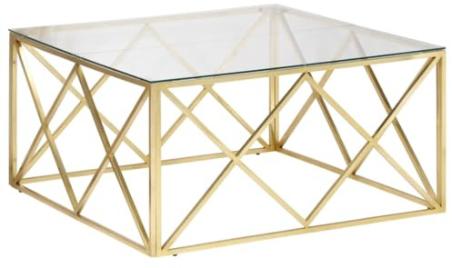 vidaXL Couchtisch, Beistelltisch mit Glasplatte, Sofatisch Tisch mit Edelstahlgestell, Pflegeleicht Kaffeetisch Teetisch, Golden Edelstahl Hartglas
