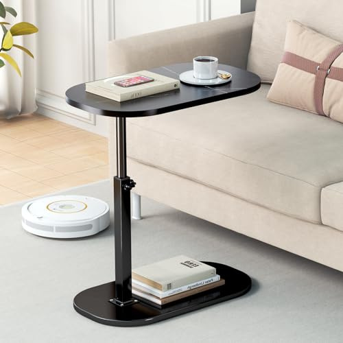 Beistelltisch C Form, Kleiner Beistelltisch Couch Höhenverstellbar, 360° Ddrehbar Holz Sofatisch für Bett und Sofa, C Form Couch Tisch Mobiler Side Table für Wohnzimmer und Schlafzimmer (black-c)