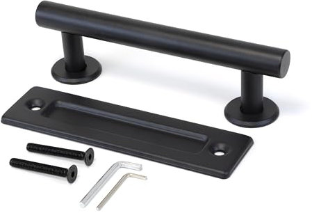Emuca - Tirador para puertas correderas colgadas de madera, Longitud 240 mm, Intereje 180 mm, Acero, Negro texturizado