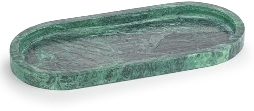 EHC Natural Marble Bathroom Vanity Tray - Oval, Green, 25 x 11.5 x 2 cm - Countertop Sink Storage Organiser for Cosmetic, Perfume, Home Decor