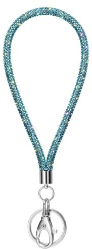 Soleebee Kartenhalter Armbänder, Bling Strass Schlüsselband Lanyard mit Schlüsselring Kristall Armband Damenbänder Armbänder Kit für Schlüsselanhänger ID-Kartenhalter (Seeblau)