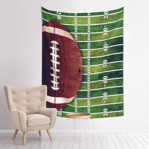 GeRRiT American Football Feld und Ball bedruckter Wandteppich, Wanddekoration, Heimdekoration, Schlafzimmer, ästhetischer Wandteppich