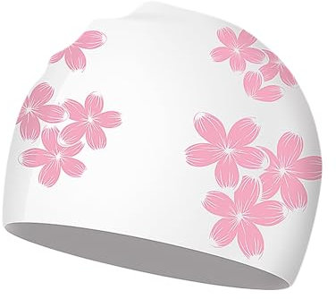 1 cuffia da bagno in silicone, per adulti, cuffia da bagno da donna, con fiori di pesco, berretto impermeabile antiscivolo, accessorio da nuoto